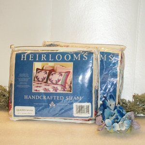 Set of 2 NEW HEIRLOOMS Double Wedding Ring Quilted Shams 24" X 30" Handcrafted